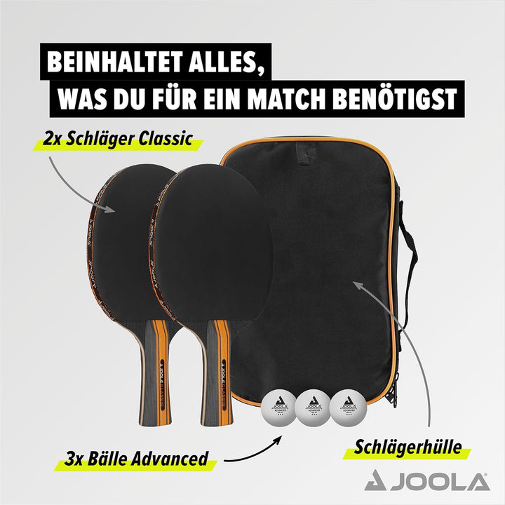 JOOLA Tischtennis Set Classic 2 Tischtennisschläger + 3 Tischtennisbälle + Tischtennishülle, schwarz