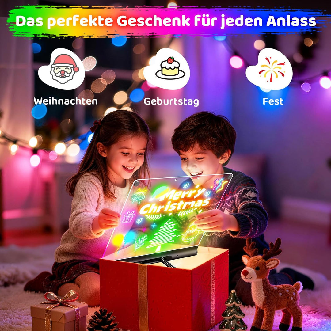 LED-Zeichenbrett Wiederaufladbares 41 cm, 9 Lichtmodi mit Timer, Neon-Trockenlöschtafel mit Ständer,