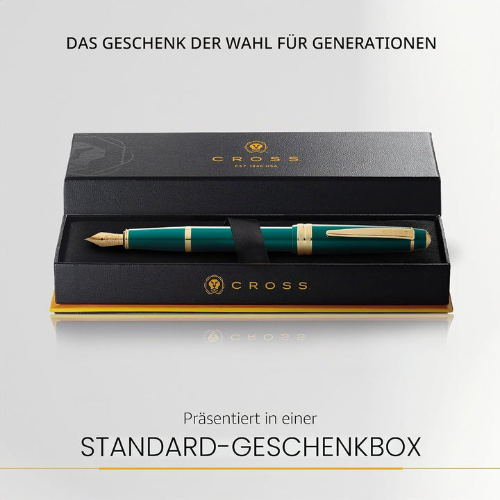Cross Bailey Light Füllfederhalter (Federstärke XF, inkl. Geschenkverpackung) Grün-Lack mit goldfarb