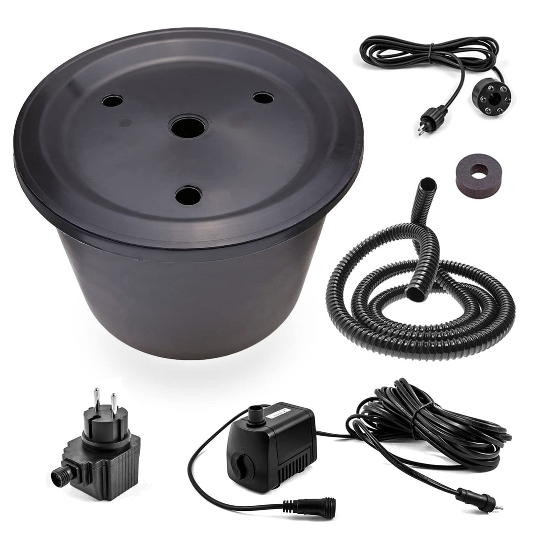 CLGarden Springbrunnenpumpe Set mit kleinem 30l Becken GFK Abdeckung Springbrunnen Pumpe SP1 LED-Bel