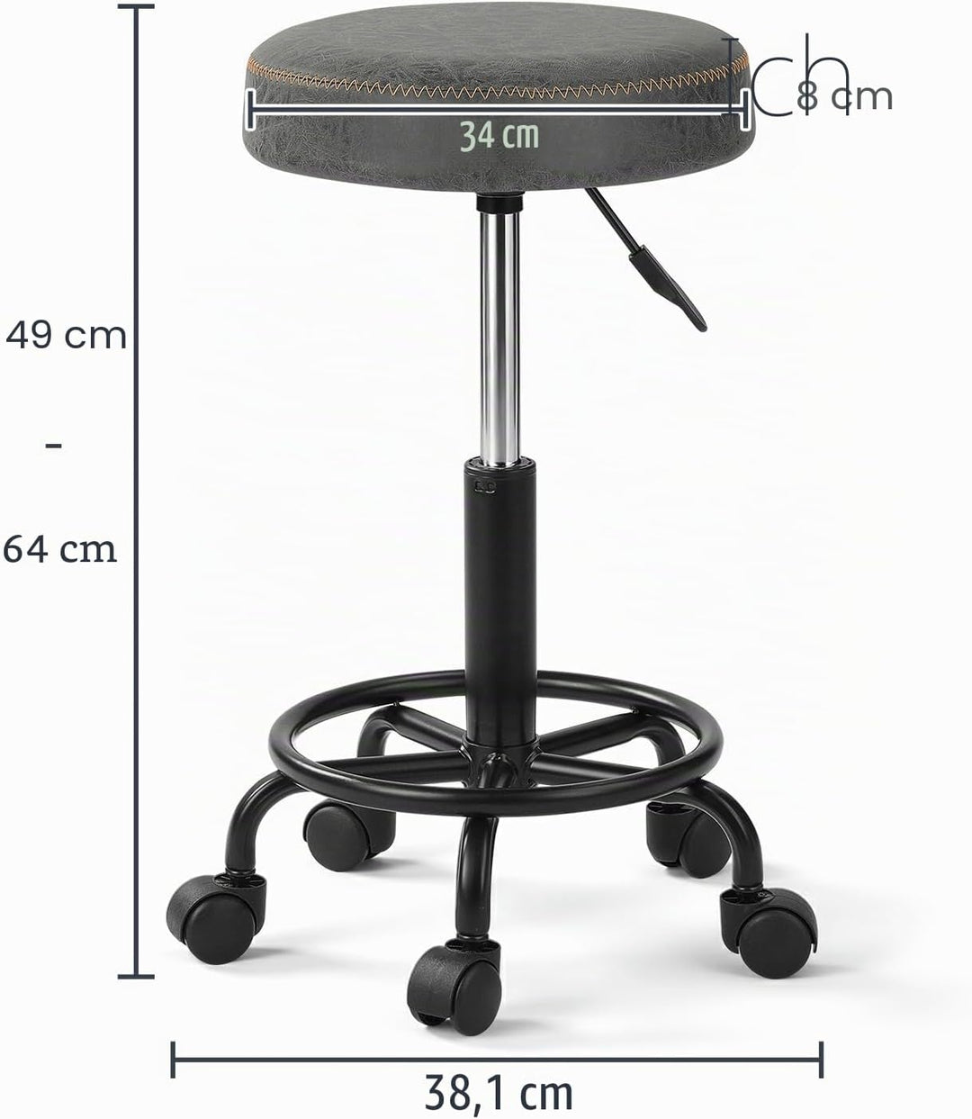 Ergonomischer Rollhocker mit Rückenlehne Arbeitshocker Drehhocker Rollhocker 360° drehbar Höhenverst
