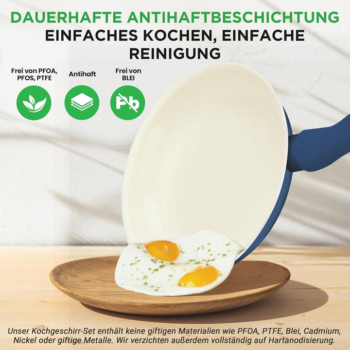 NutriChef Kochgeschirr Set 54-tlg – Pfannen, Töpfe, Küchenhelfer Blau– Mit Messer, Backformen, Zubeh
