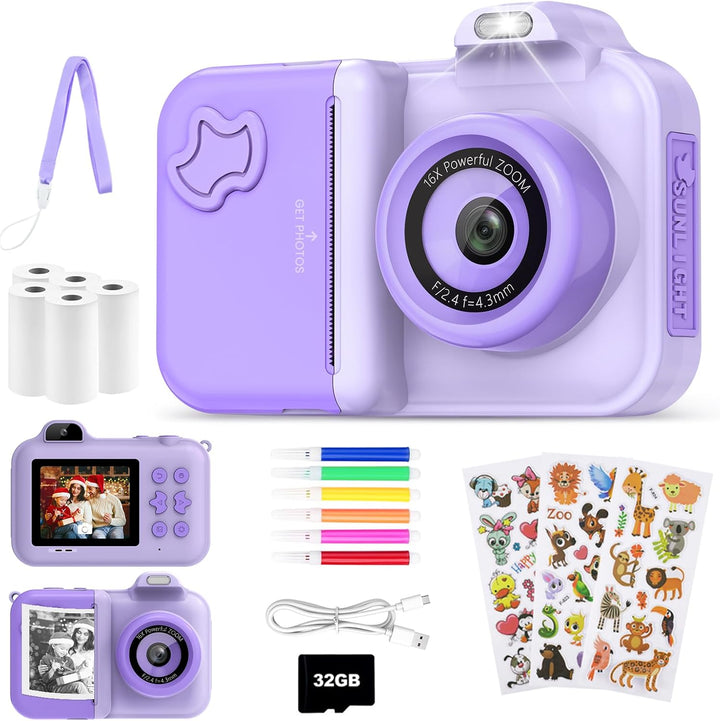 JoJoego Kinderkamera Sofortbildkamera, 2,4-Zoll 24MP Kinder Digitalkamera mit Selfie,1080P HD Dual-K