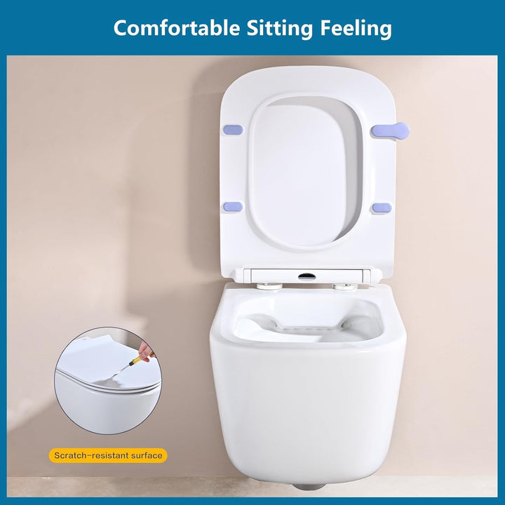 Toilettendeckel mit Absenkautomatik Eckig Form, Slim Klodeckel Duroplast, WC-Sitz mit Schnellverschl