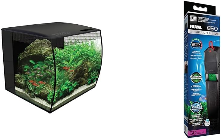 Fluval Flex Nano Aquarium 34L, Süsswasser Aquarium, schwarz & E-Heizer, Aquarienheizer, für Aquarien