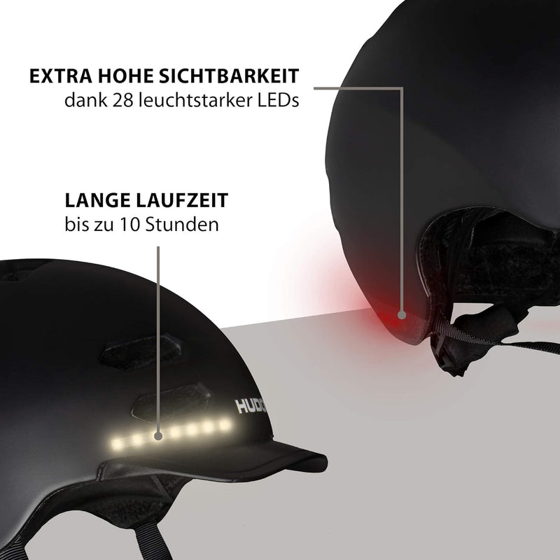 HUDORA Skaterhelm LED, schwarz M (55-58 cm) Schwarz, M (55-58 cm) Schwarz