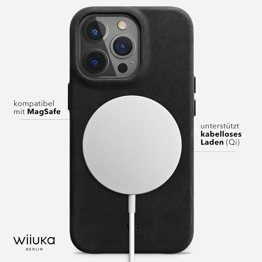 WIIUKA Hülle für iPhone 14 Pro Max, Leder aus Deutschland, Lederhülle extra Dünn, Premium Handyhülle