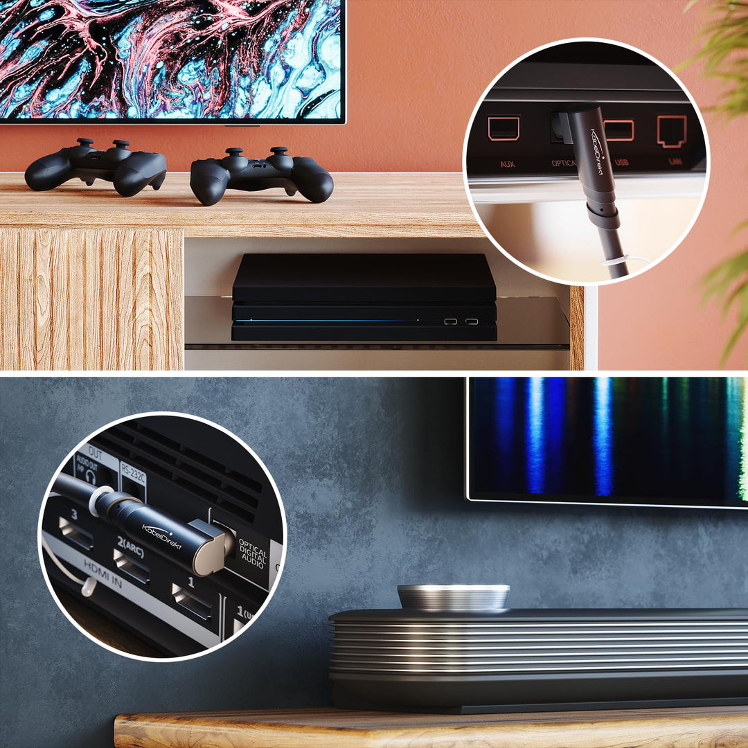 KabelDirekt – TOSLINK-Kabel 90° gewinkelt mit 0% Signalverlust – 10m – Glasfaserkabel für Soundbar (