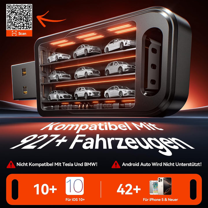 für Apple Carplay Wireless Adapter, 3X Verbindung, Mini Keine Latenz Wireless Carplay Adapter, Plug