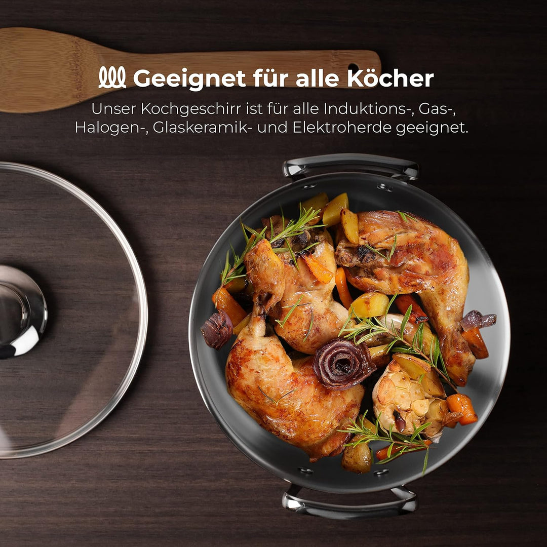 Smart MasterPRO - Küchenbatterie - 6 -Stück -Set mit 20, 24 und 28 cm Glasdeckel - Hergestellt in Ed