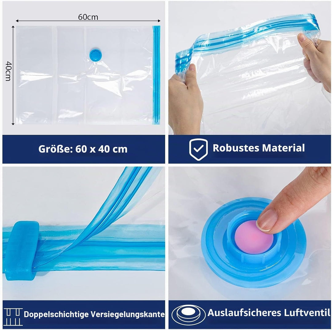 12er Set Vakuumbeutel für Kleidung - 60x40cm, 80% Platz Sparen Vakuum Kleiderbeutel PA & PE Material
