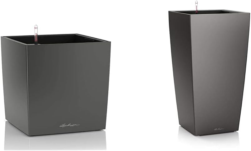 Lechuza Cube Premium 40, Anthrazit metallic, Hochwertiger Kunststoff, Inkl. Bewässerungssystem & CUB