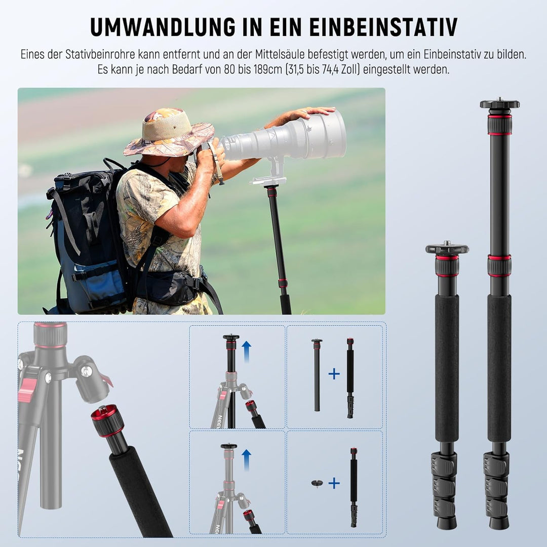 NEEWER Basics TP15 Kamerastativ Einbeinstativ, 68" Metall Heavy Duty tragbar Reisen DSLR Phone Ständ