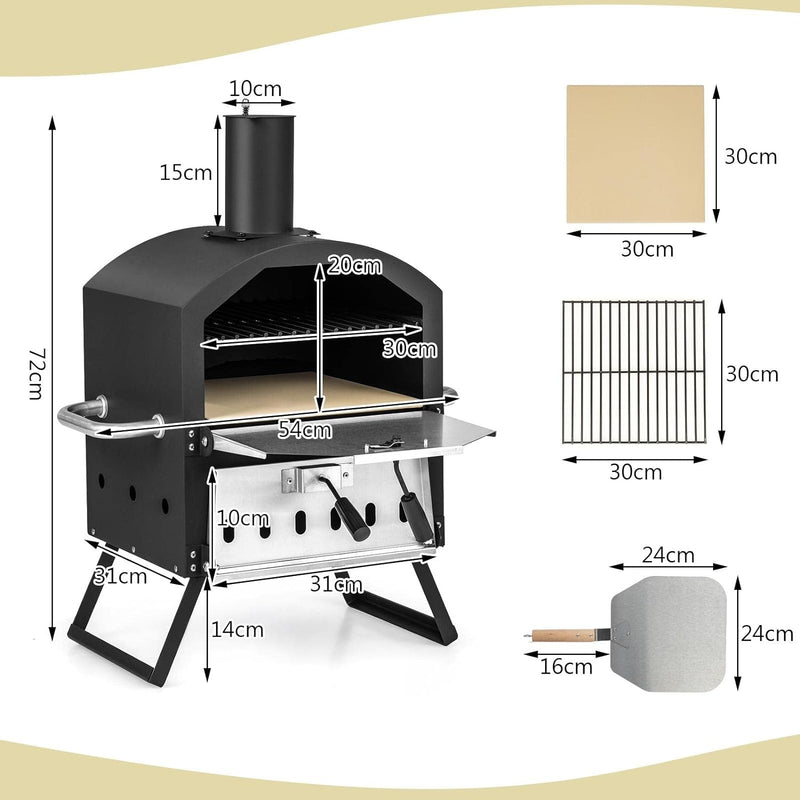 GYMAX Tragbarer Pizzaofen, Pizzabäcker mit klappbaren Beinen & Griffen, holzbefeuerter Pizzagrill mi