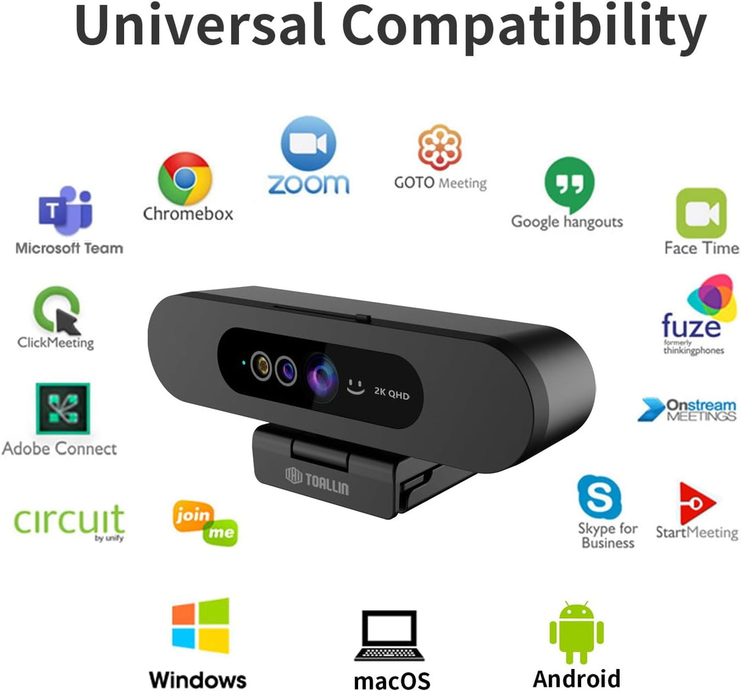 TOALLIN 2K QHD-Webcam für Windows Hello Face Login, IR-Gesichtserkennungskamera, USB-Webcam mit Mikr