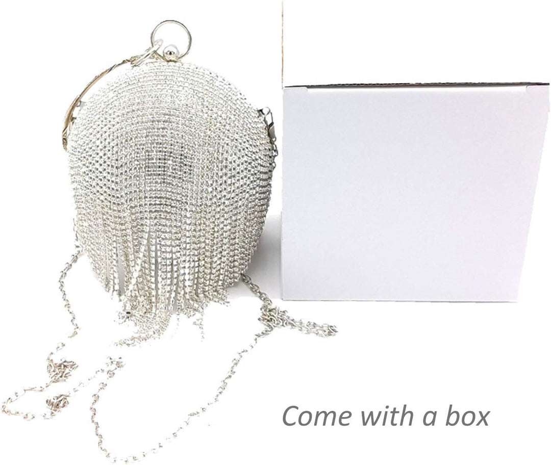 Jywmsc Frauen Runde Ball Kristall Abend Clutch Geldbörse Quaste Hochzeit Handtaschen Silber 1, Silbe