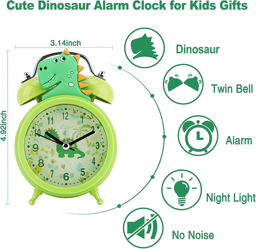 TCJJ Dinosaurier Wecker Jungen,Nicht Tickend Niedlich Grün Wecker Kinder Jungen,Klassischer Lauter D