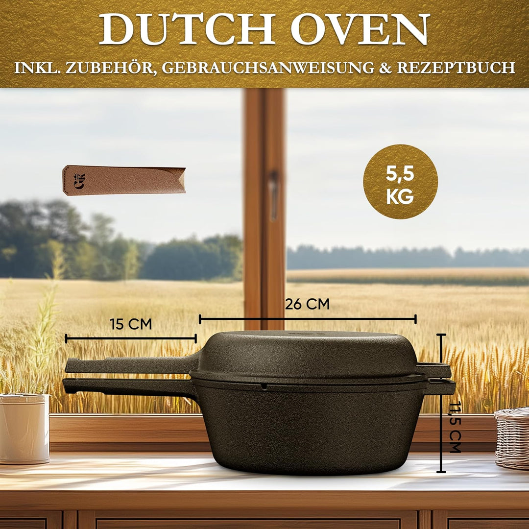 Gusseisen Topf Brot Backen – eingebrannte Brotbackform mit Deckel: 3L Topf & 1,5L Pfanne - Brottopf