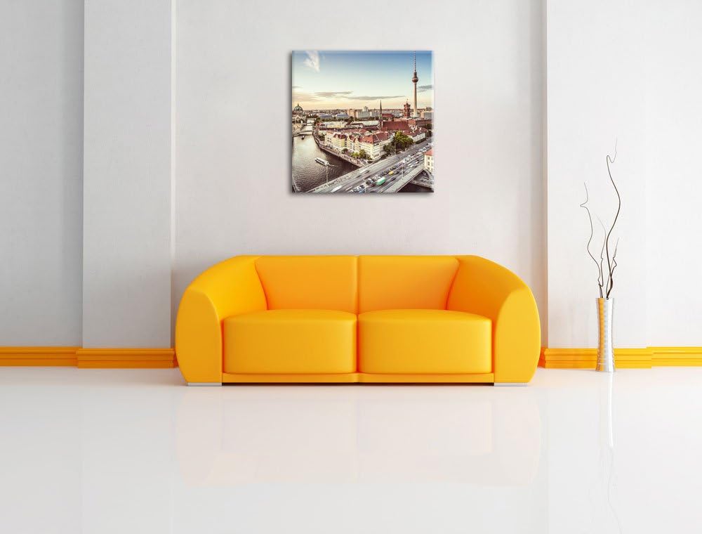 Skyline von Berlin, Format: 70x70 auf Leinwand, XXL riesige Bilder fertig gerahmt mit Keilrahmen, Ku