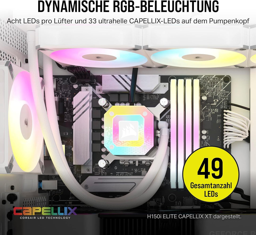 Corsair iCUE H100i Elite CAPELLIX XT Flüssig-CPU-Kühler - Zwei AF120 RGB Elite-Lüfter - 240-mm-Radia