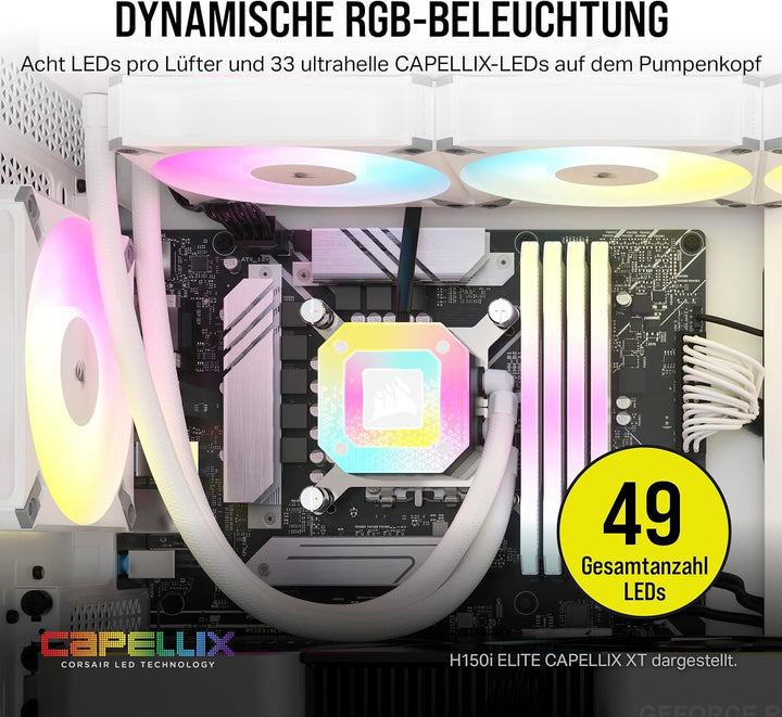 Corsair iCUE H100i Elite CAPELLIX XT Flüssig-CPU-Kühler - Zwei AF120 RGB Elite-Lüfter - 240-mm-Radia
