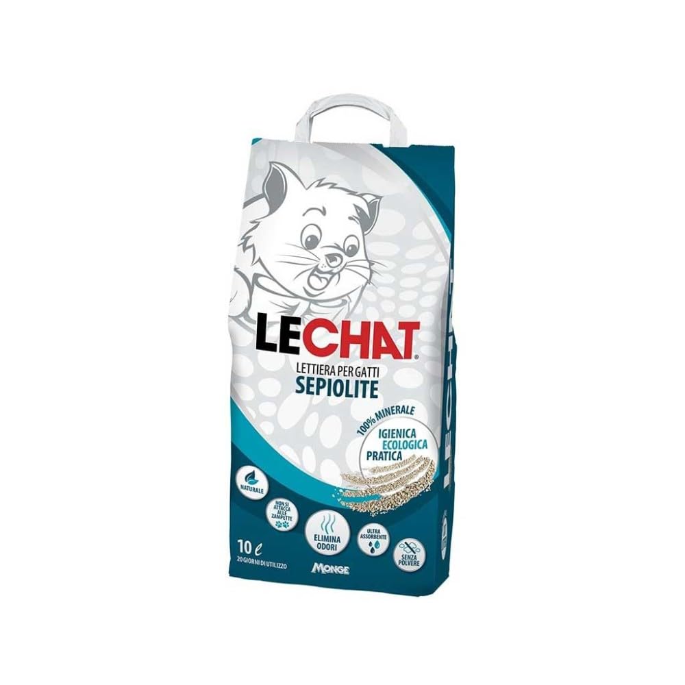 Monge LeChat Katzenstreu, Sepiolith, Natur, ideal für Katzen, 6 Kilogramm / 10 Liter
