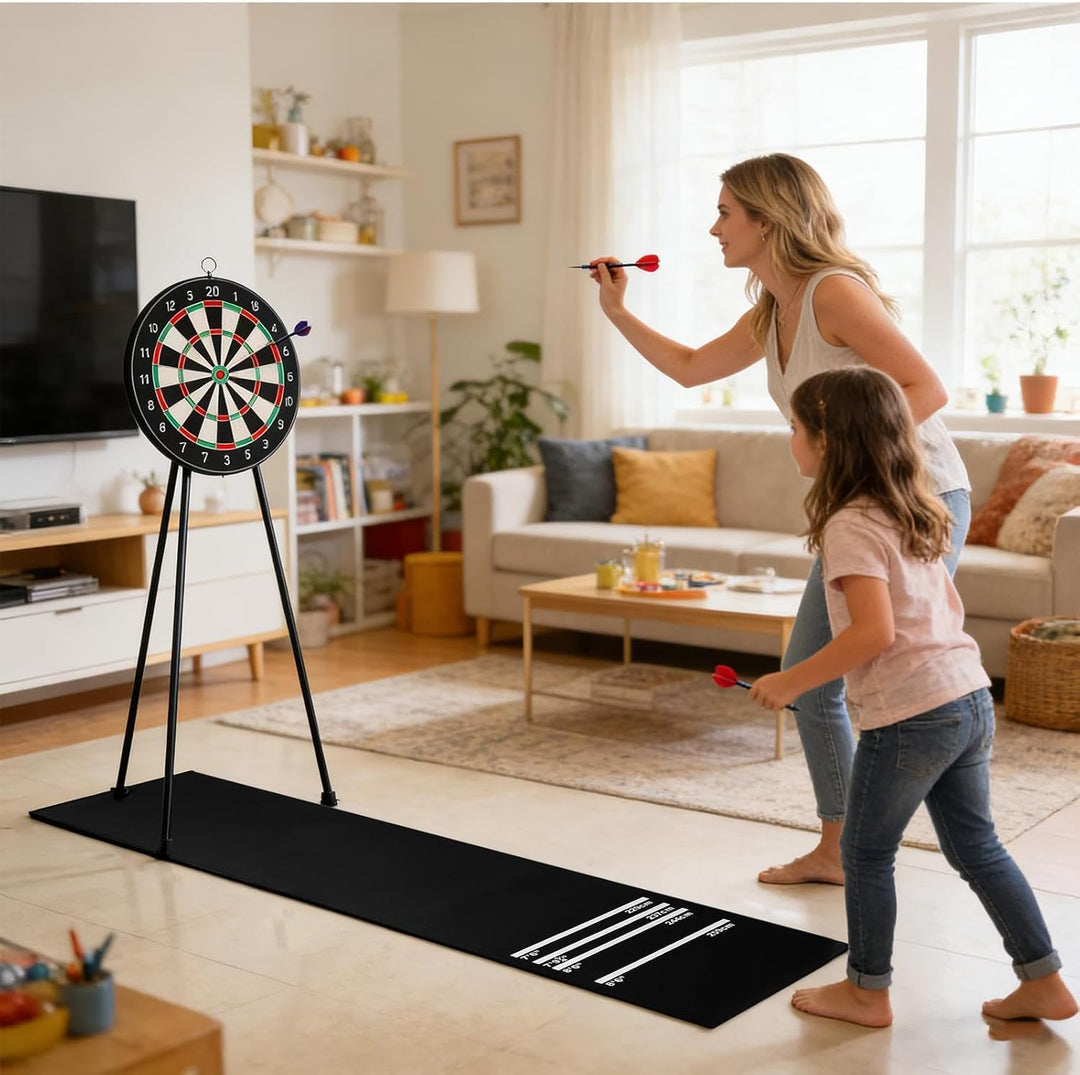 Dart Matte | rutschfeste Schutzmatte mit Stossdämpfung - mit 4 Wurfabständen 300x34 cm Dartteppich -