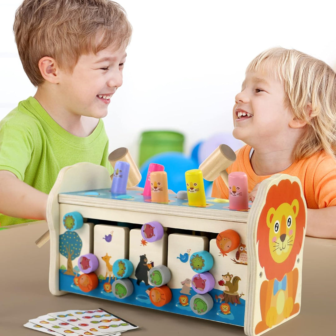 jerryvon Motorikspielzeug Montessori Spielzeug ab 1 Jahr, 4-in-1 Hammerspiel & Klopfbank mit Xylopho