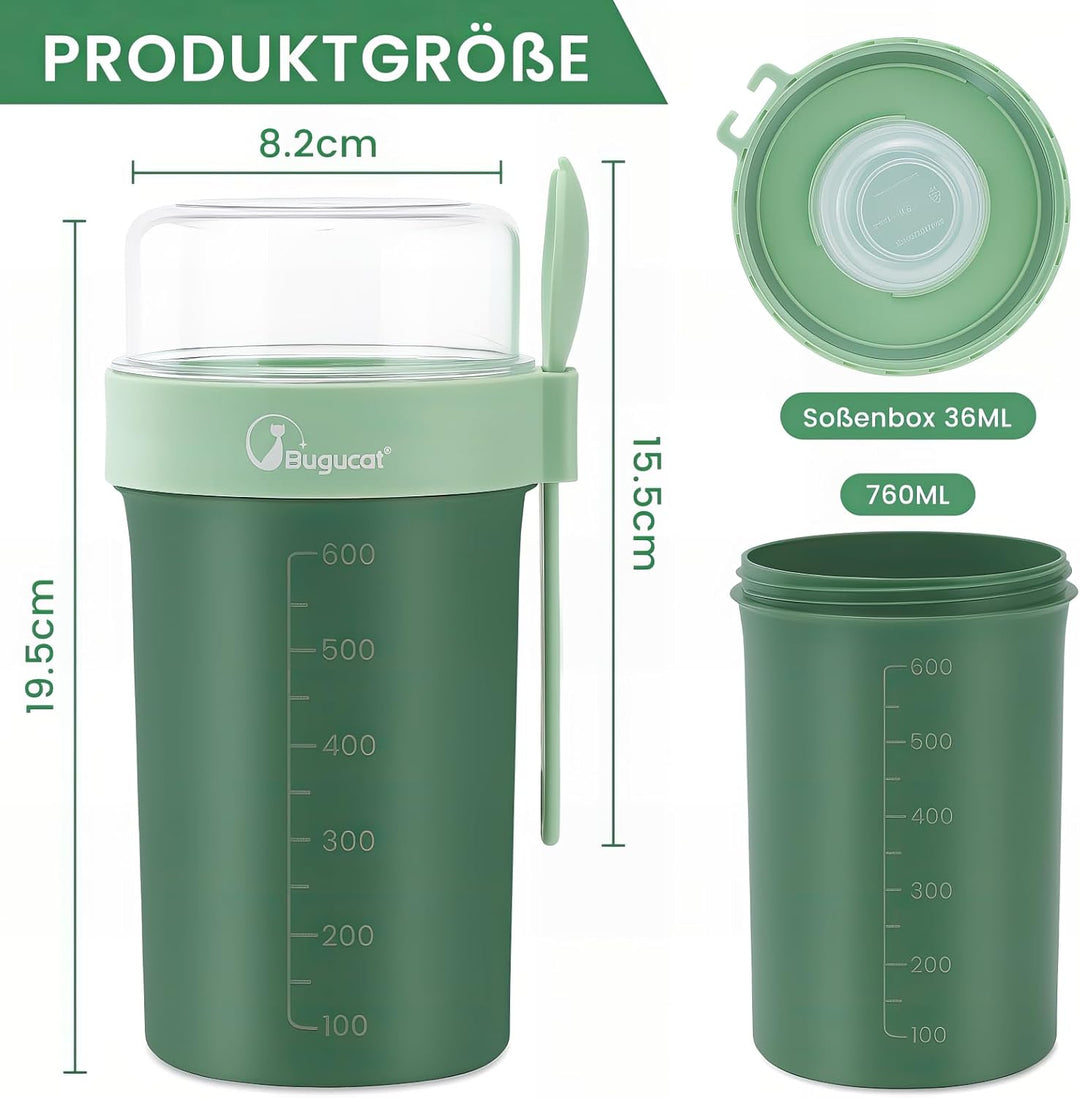 Bugucat Müslibecher to Go 2er Set,Praktischer Joghurtbecher to Go 760ml+230ml,Müsli to Go Becher mit