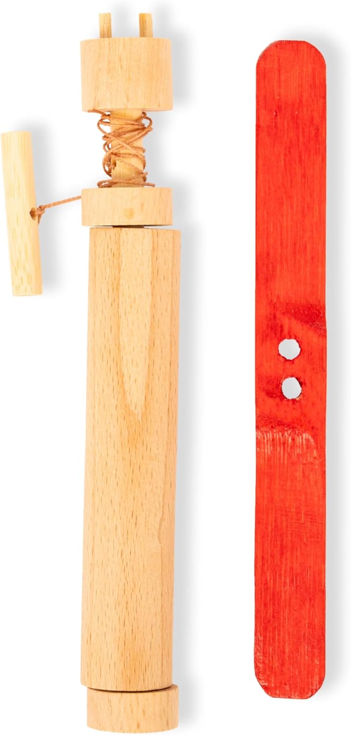Kikkerland Huckleberry Pull Helicopter – Beechwood Flying Toy with Launcher for Outdoor Play