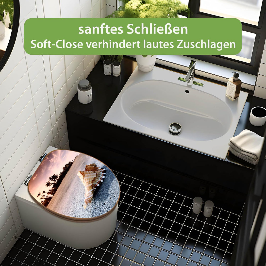 banjado Design WC Sitz Bambus Absenkautomatik 45,8x37,5cm - Toilettendeckel mit Absenkautomatik Holz