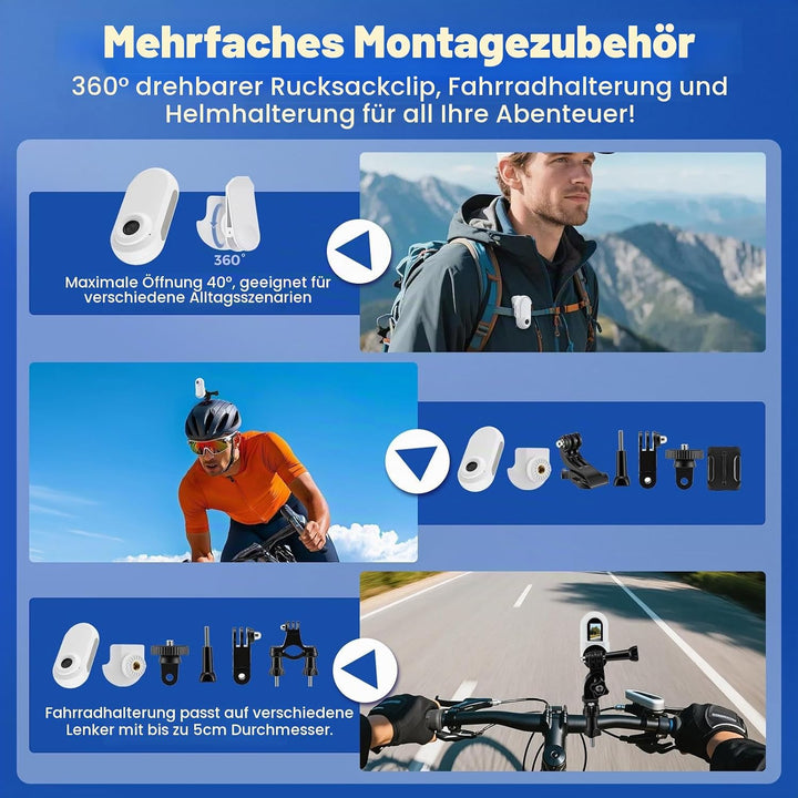Mini Action Cam 1080P Bodycam mit Batteriefach &amp; 128GB SD-Karte, Helmkamera für Motorrad Fahrrad Spo