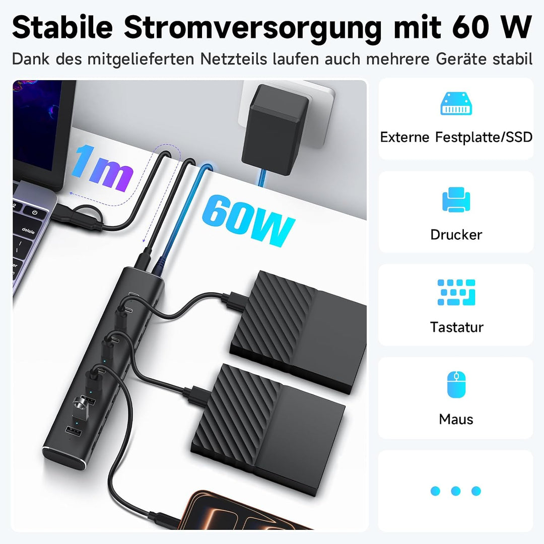 RSHTECH Alle 10 Gbps USB 3.2 Hub mit Netzteil, 4 Type A, 6 Type C - H10C6, 10