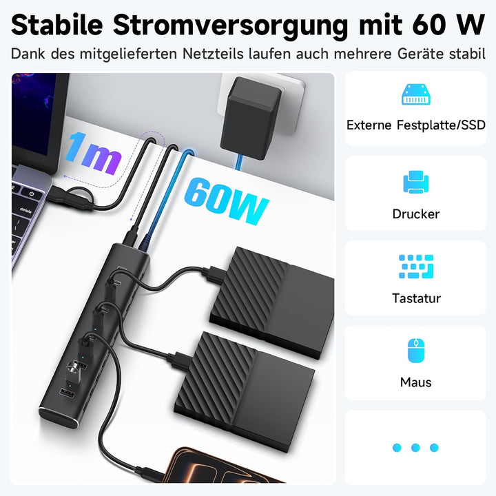 RSHTECH Alle 10 Gbps USB 3.2 Hub mit Netzteil, 4 Type A, 6 Type C - H10C6, 10