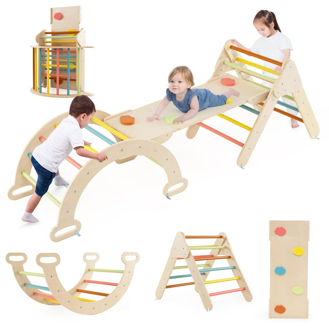 COSTWAY Kletterdreieck mit Rutsche, Kletterbogen, inkl. doppelseitige Rampe, zum Klettern, Rutschen