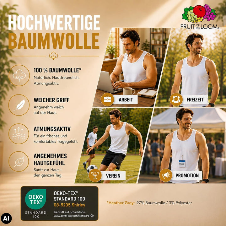 Fruit of the Loom Herren Unterhemd Athletic M L XL XXL 3XL 4XL 5XL auch Farbsets (1er/5erPack) M 2xw