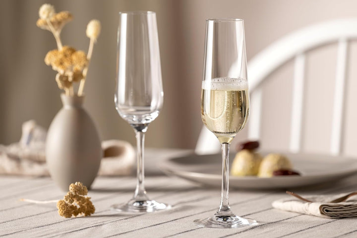 Leonardo Tivoli Sektgläser 6er Set, Sekt-Kelch mit gezogenem Stiel, spülmaschinenfeste Prosecco-Gläs