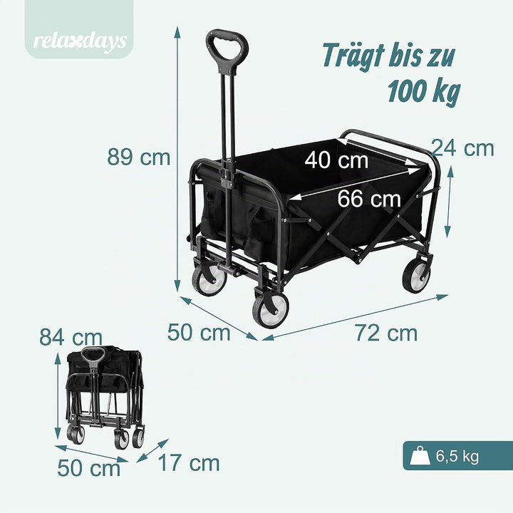 Relaxdays Bollerwagen, faltbar, 100 kg, Teleskopgriff, Oxford-Gewebe, Transportwagen Einkauf, Campin