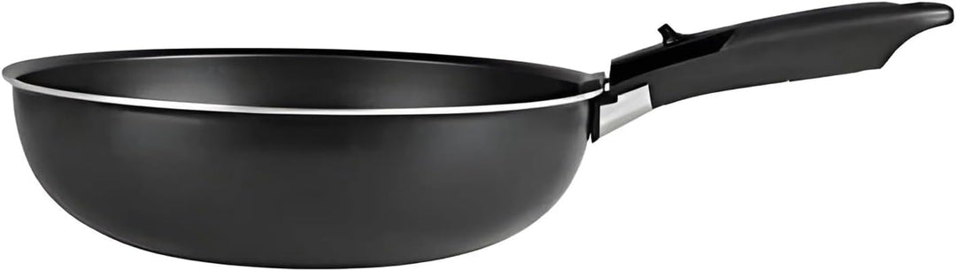 Sitram 713777 Wok, Aluminium, Ø 28 cm – Farbe: Schwarz – abnehmbarer Griff SITRAMOVIBLE – für alle H