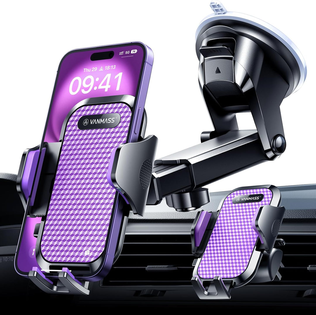 VANMASS Handy Halterung Auto 2024 Neuste Farbe Lila Version 3 in 1 Handyhalter für Auto Saugnapf & L