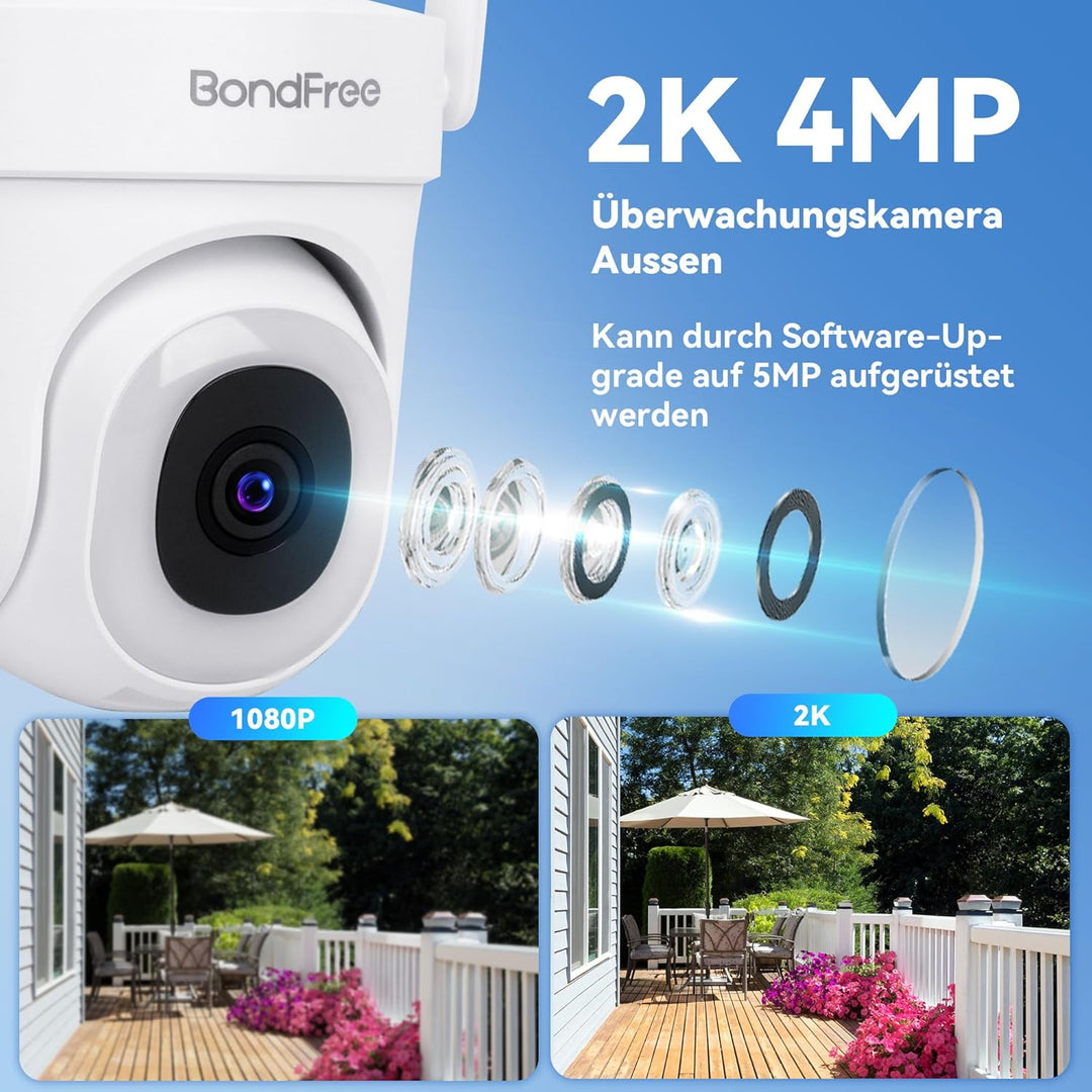 BondFree 3K 5MP Überwachungskamera Aussen, 355°/90° Schwenkbar Kamera überwachung aussen, 2,4GHz/5GH