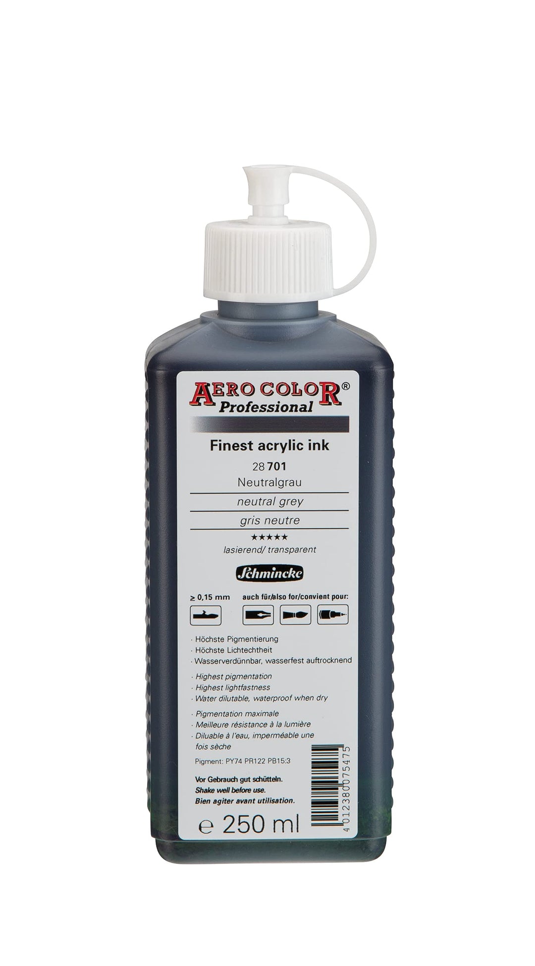 Schmincke - AERO COLOR Professional, Neutralgrau 250 ml, 28701027, feinst-flüssige, farbstarke Acryl