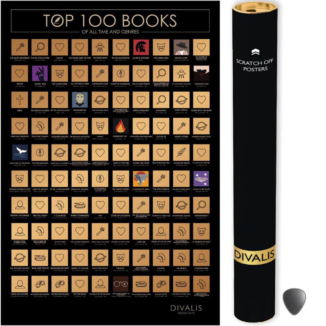 Divalis Bücher Bucket List - Bücher Eimer Liste - 100 Bücher die Man Gelesen Haben Muss - Rubbelpost