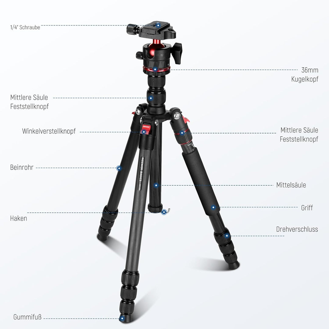 NEEWER Basics Carbonfaser Reisestativ Einbeinstativ, 64" kompaktes leichtes tragbares Handy Kamera S