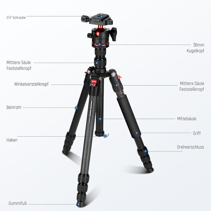 NEEWER Basics Carbonfaser Reisestativ Einbeinstativ, 64" kompaktes leichtes tragbares Handy Kamera S