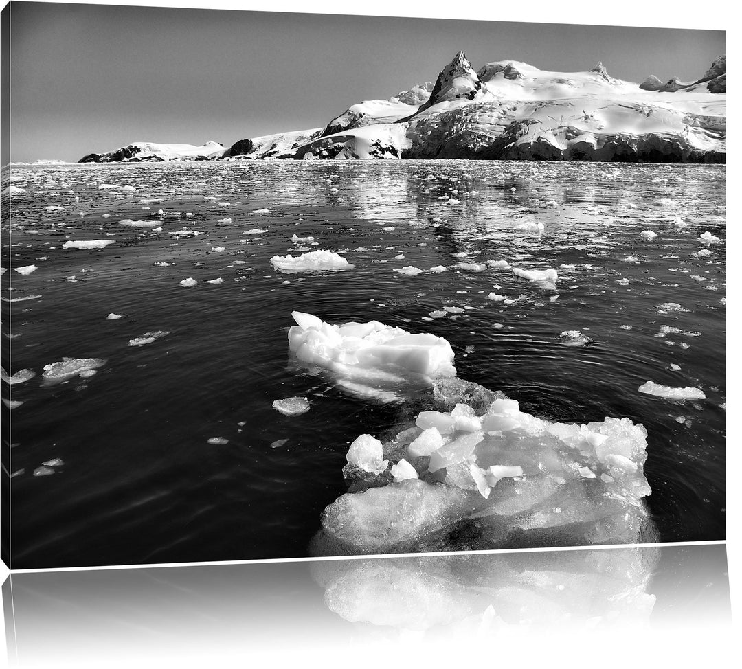 Pixxprint Monocrome, Eisbrocken im Meer Arktis, Format: 100x70 auf Leinwand, 100x70