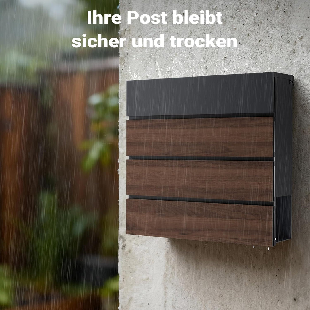 Toboli Briefkasten V63 Anthrazit und Holzdesign 410 x 130 x 370 mm, Wandbriefkasten mit Schloss, Sof
