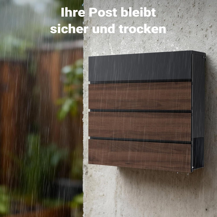 Toboli Briefkasten V63 Anthrazit und Holzdesign 410 x 130 x 370 mm, Wandbriefkasten mit Schloss, Sof