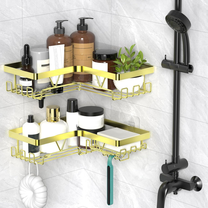 Kegii Duschablage Ohne Bohren Ecke - Duschregal Ohne Bohren Gold Eckregal Shampoo Halterung für Dusc