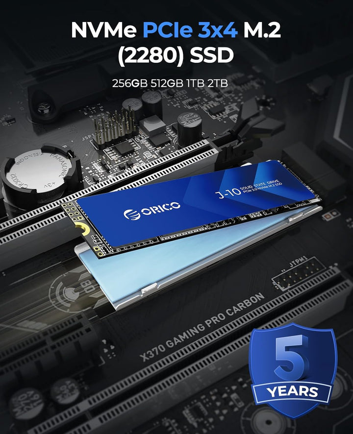 ORICO NVMe M.2 SSD 256G PCIe Gen3.0x4 2280, 3D NAND Interne SSD mit Kühlkörper, bis zu 1800 MB/s, In